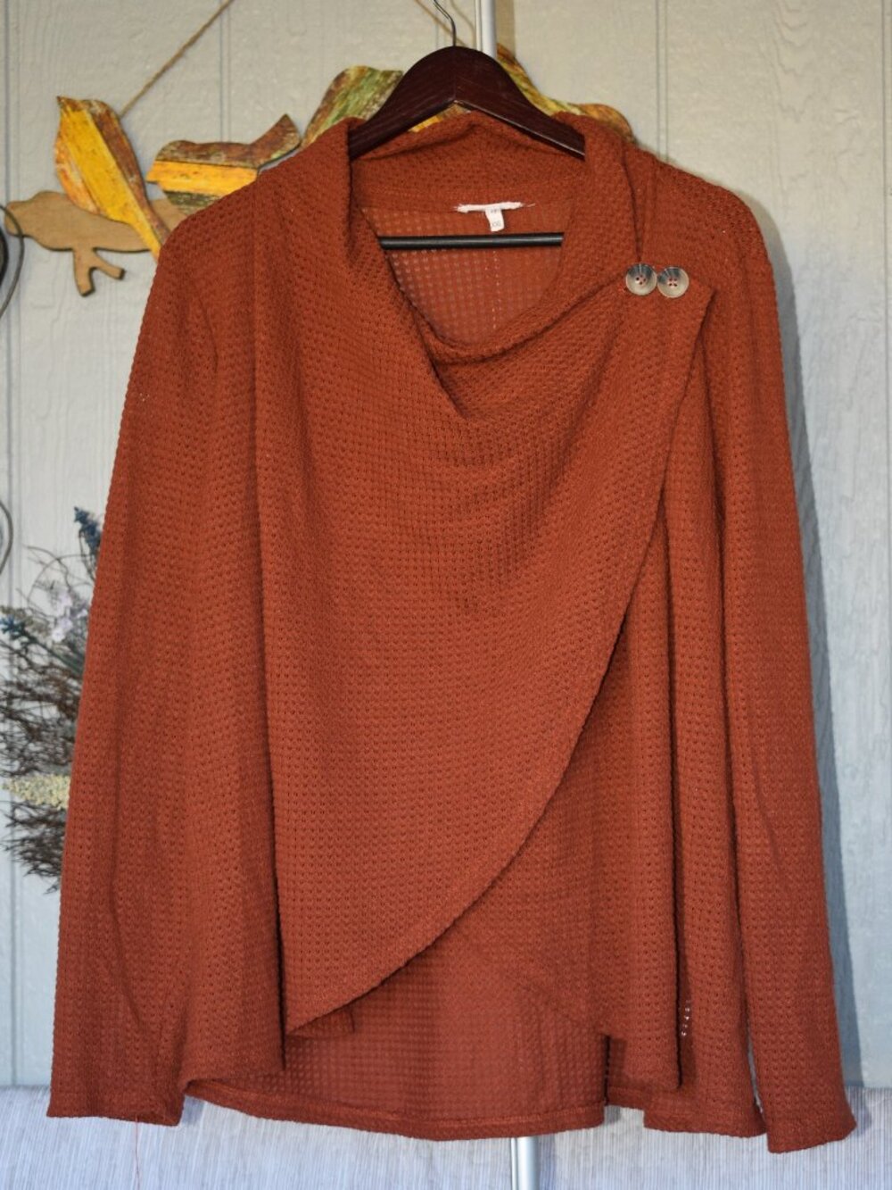 Maurices Waffle Knit Thermal Asymmetric Cowl Neck Pullover Top Size XXL